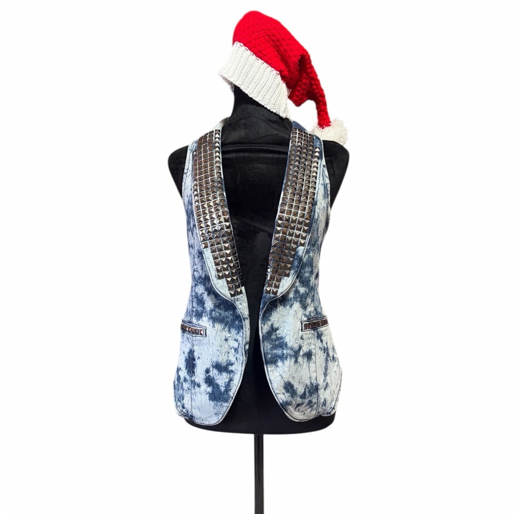 See you Monday, Studded Denim Vest, Sleeveless Tie-Dye Denim Vest, Small - Picture 1 of 12